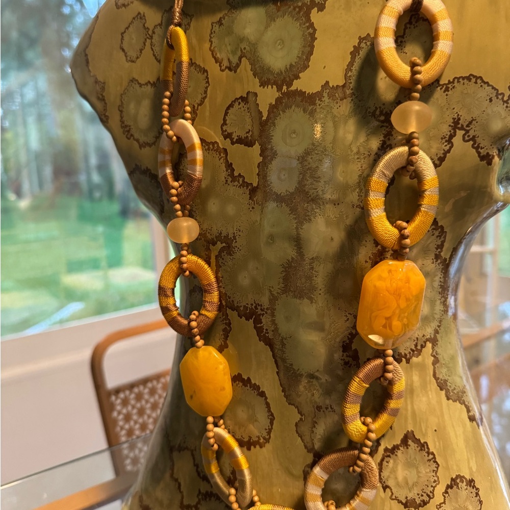 Yellow and Tan Beaded Long Organic Necklace